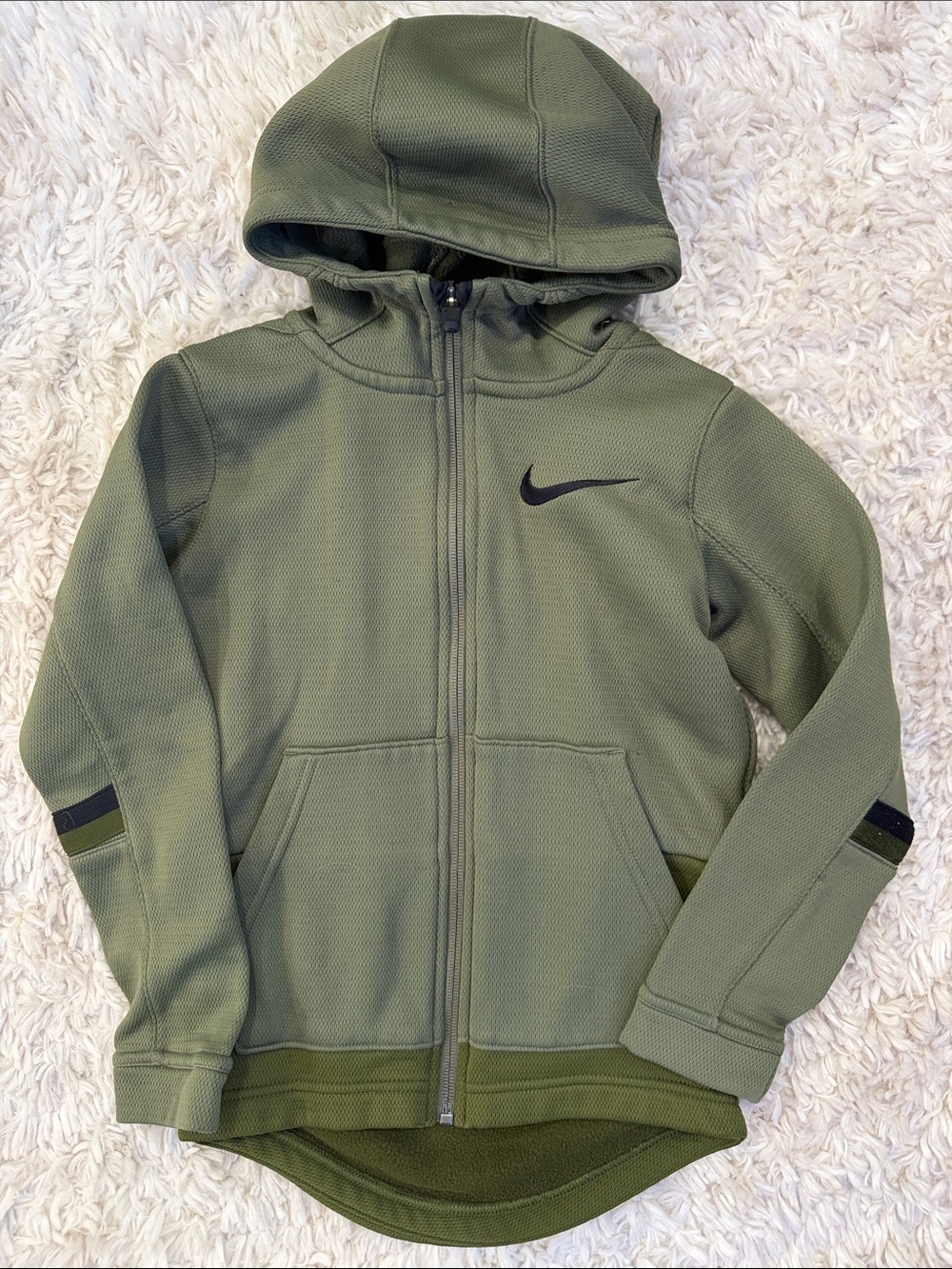 Nike Elite Boys Full Zip Hoodie Youth XS Olive Green Orange